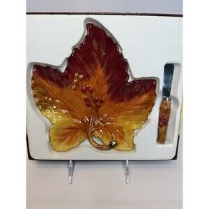 Fitz & Floyd Harvest Leaf Snack Plate w Spreader NEW Fall Thanksgiving Gift